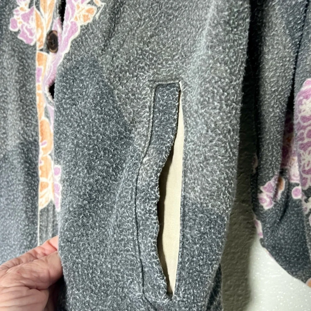 Free People Ruby, Charcoal Floral Button-Up Shacket with Peach & Lavender Prints - Picture 4 of 12